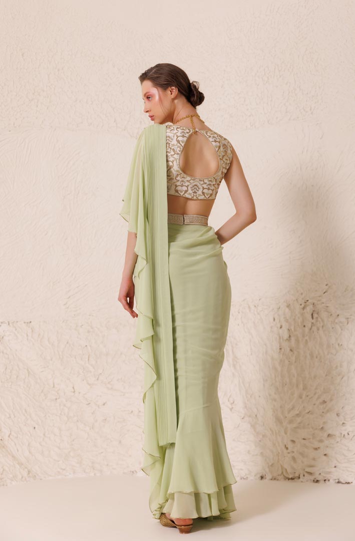 Creme de mint Saree