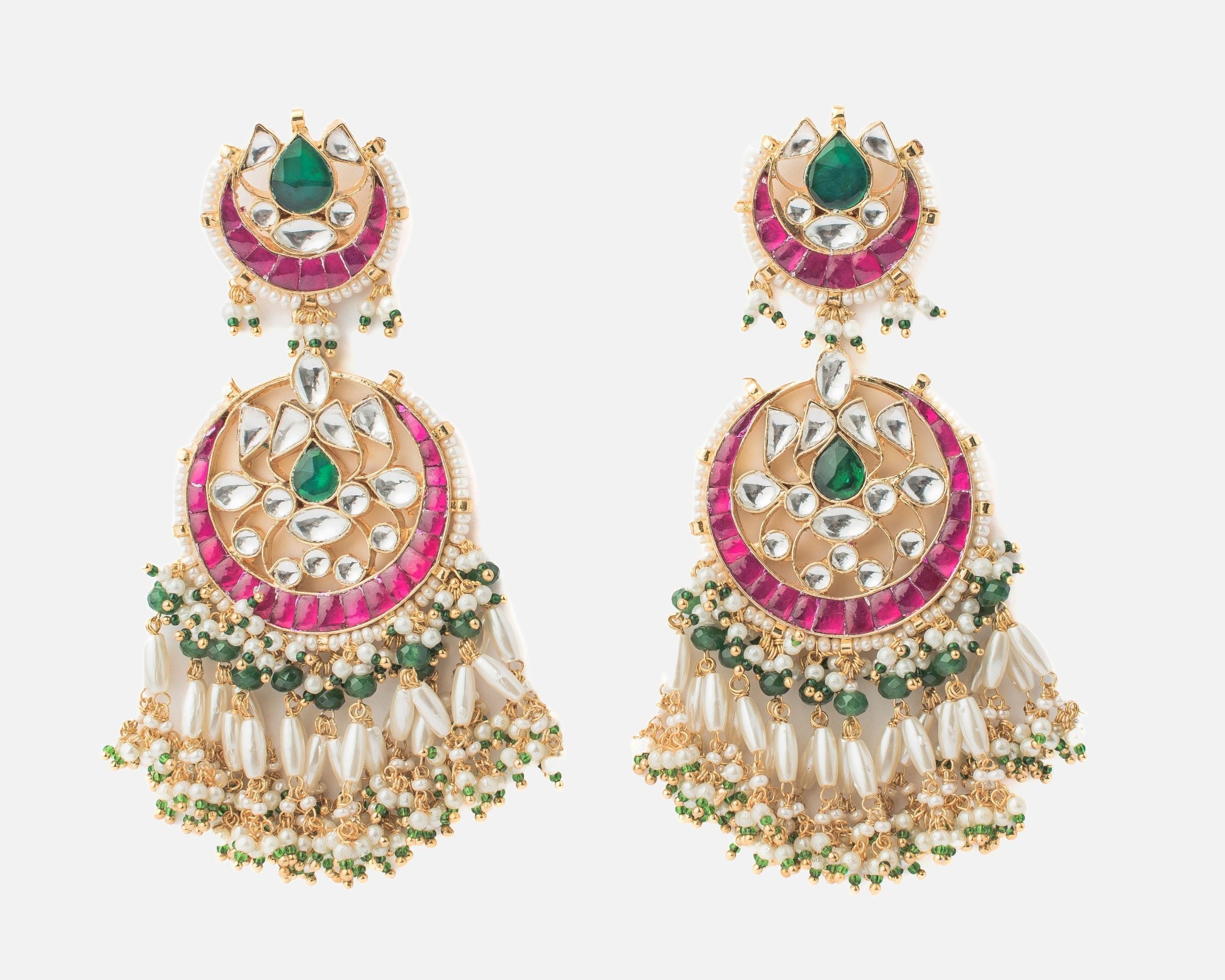 vivinia BY VIDHI MEHRA Morpankh Gold Plated MultiWomens Kundan, Polki Pair of Earrings (Freesize)