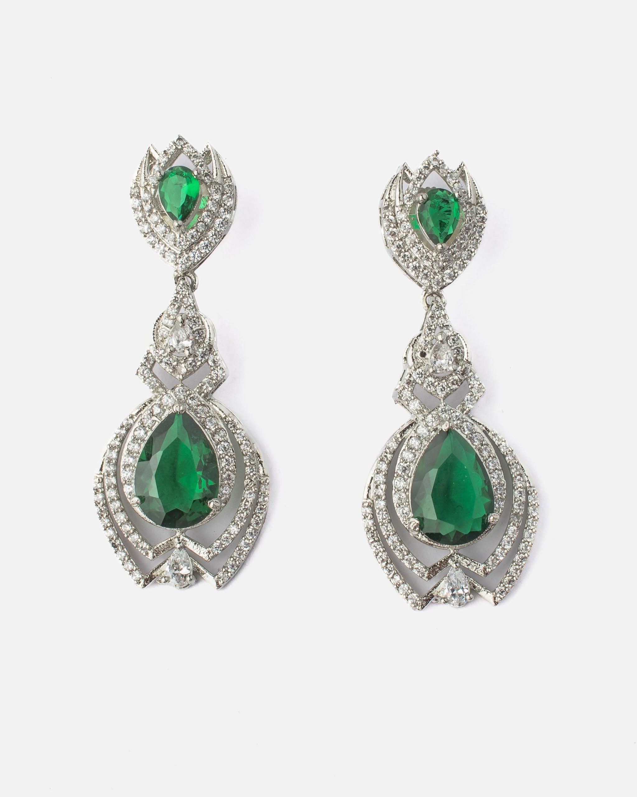 vivinia BY VIDHI MEHRA Zia Silver Plated GreenWomens Zircon Pair of Earrings (Freesize)