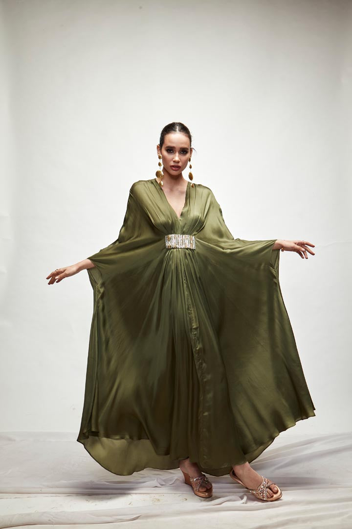 olive green Silk kaftaan