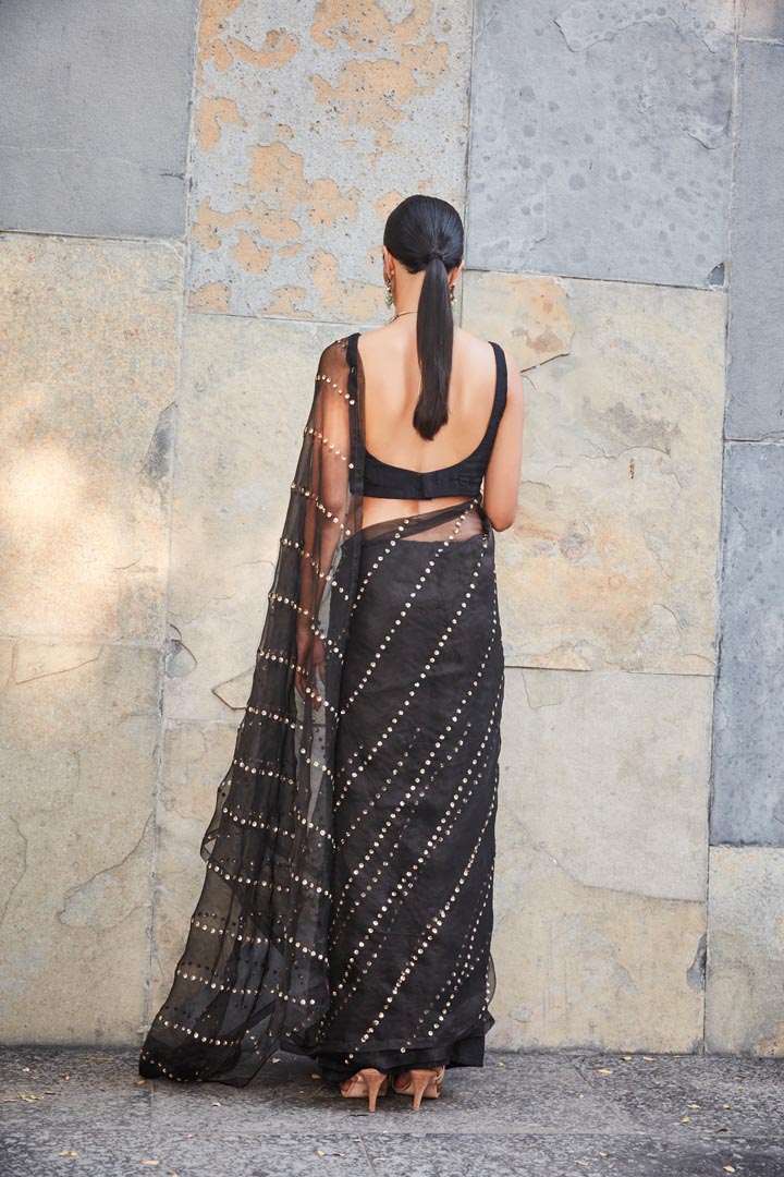 black silk organza saree