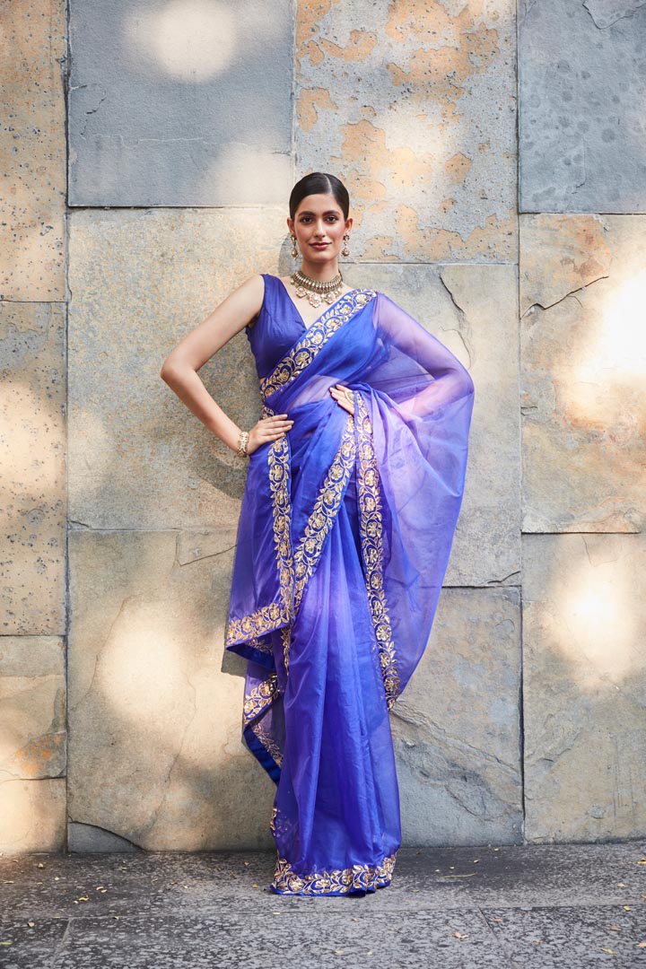 Purple silk organza saree