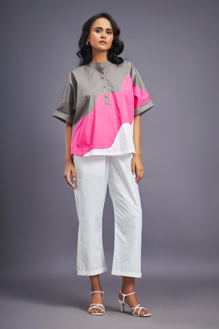 WHITE PINK BOX FIT SHIRT