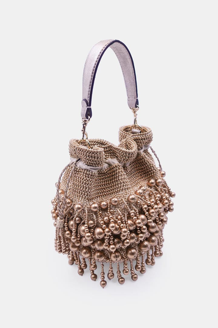 Embellished Golden Potli Bag with Drawstring