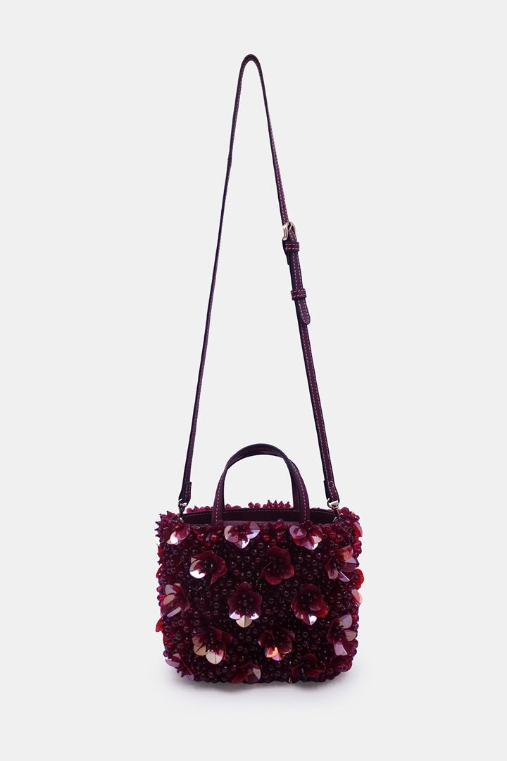 Burgundy Orchid Bucket Bag Flower Crystal Bead Embellishments