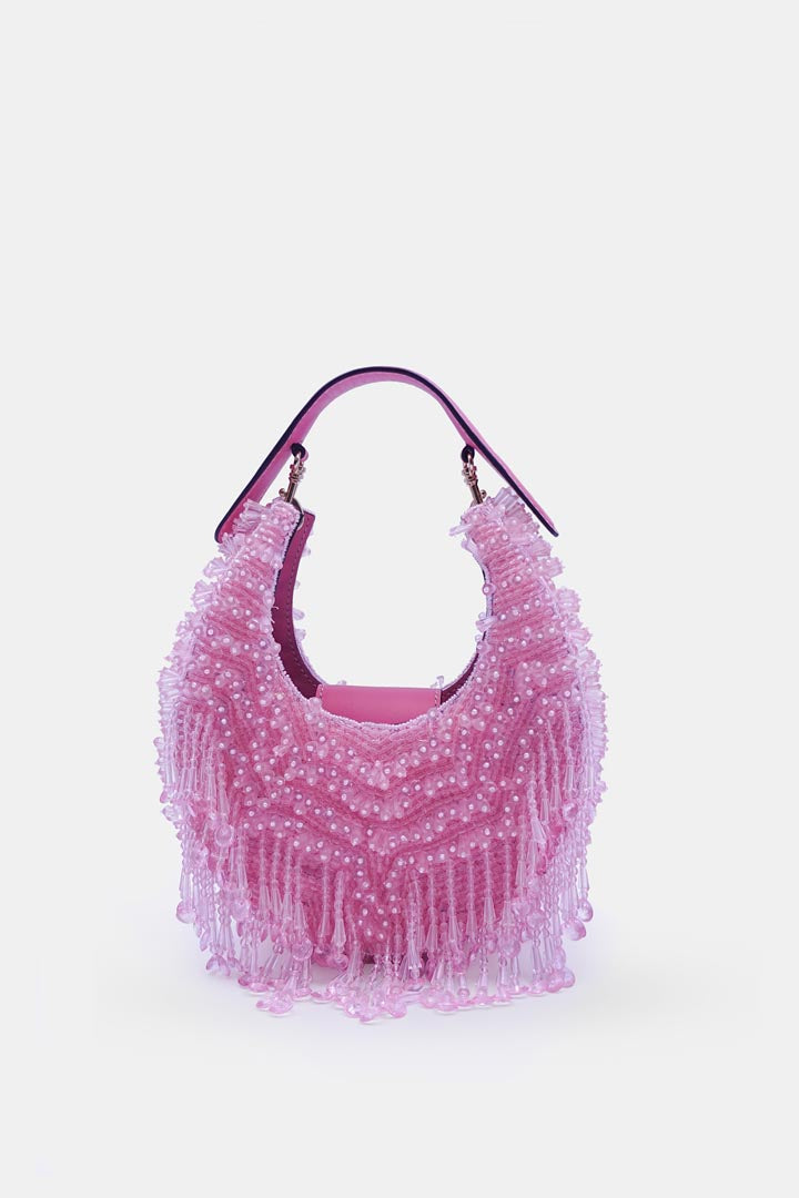 Pink Crystal-Embellished Clutch Bag with Sling