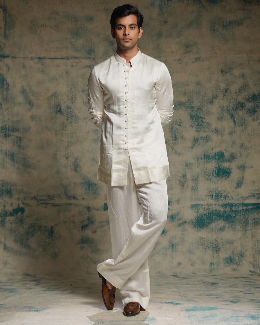 IVORY  POLI BUTTON KURTA SET