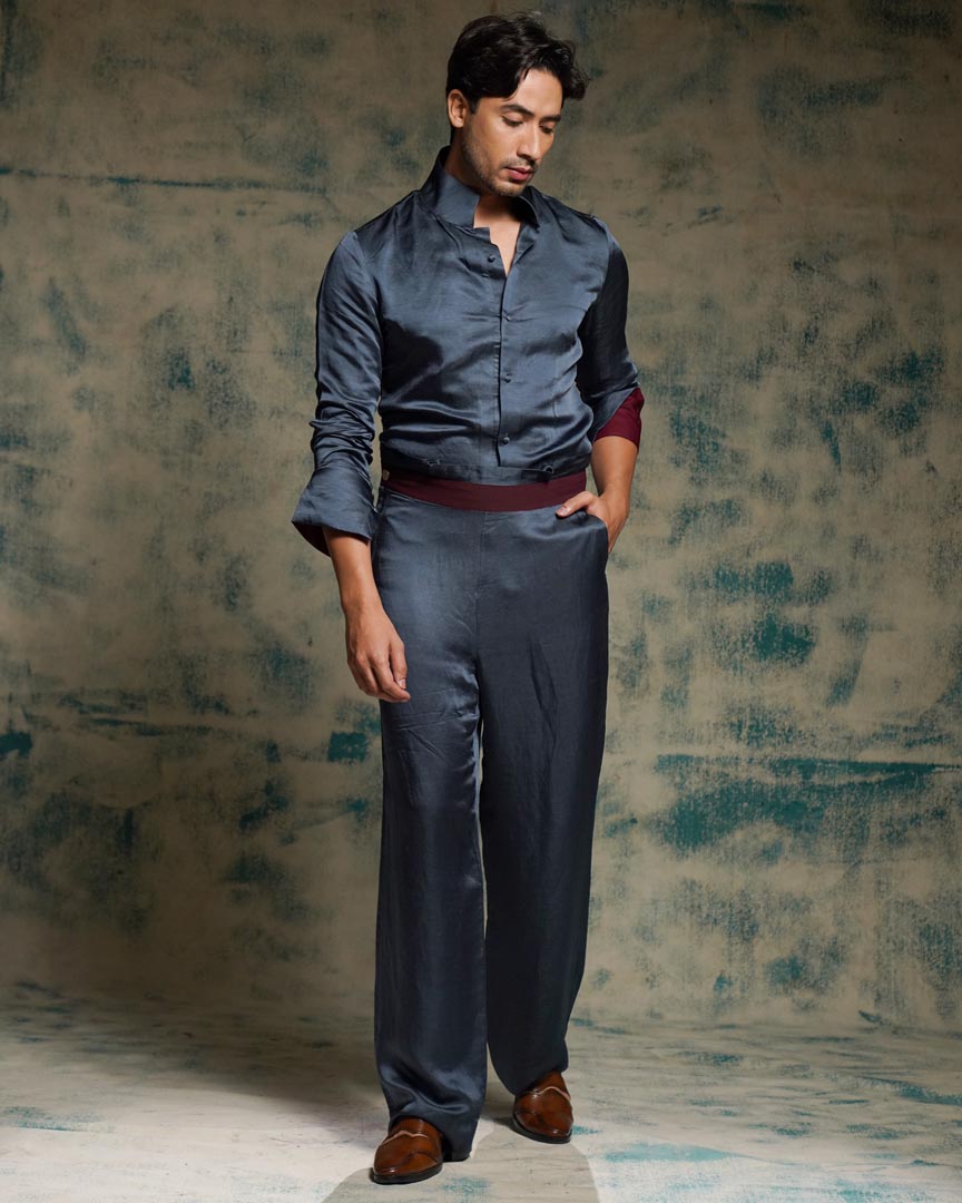 Charcoal Blue Shirt Set