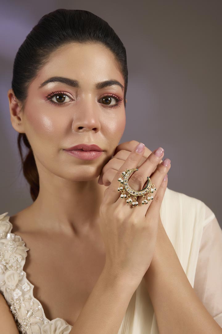 Crescent Kundan Statement Ring