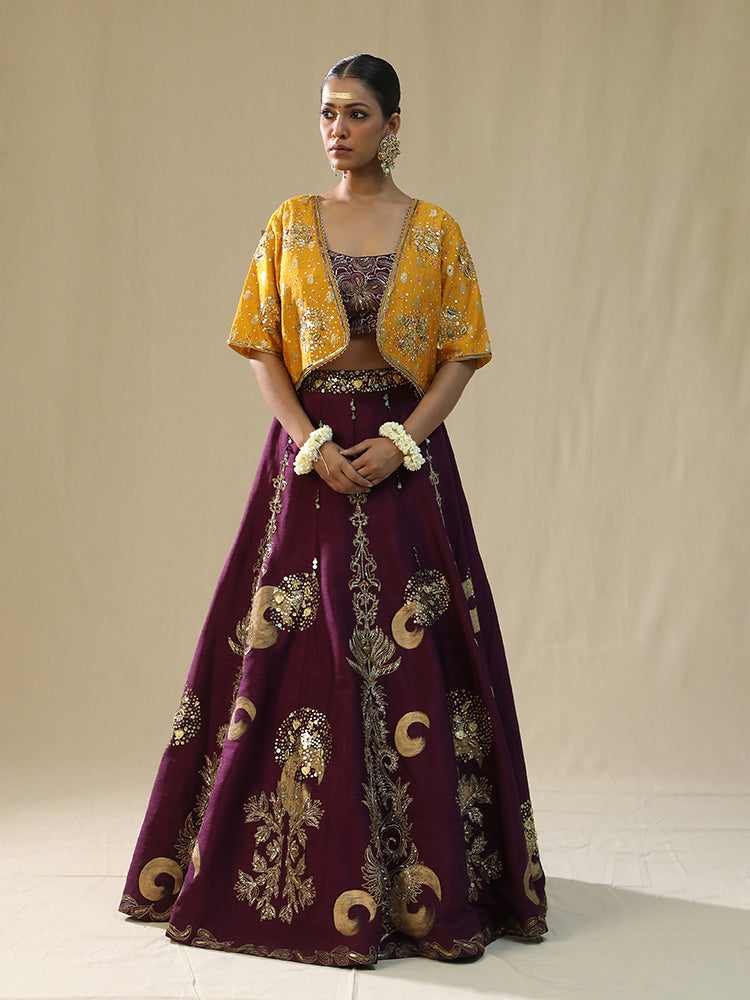 purple brushstroke lehnga set