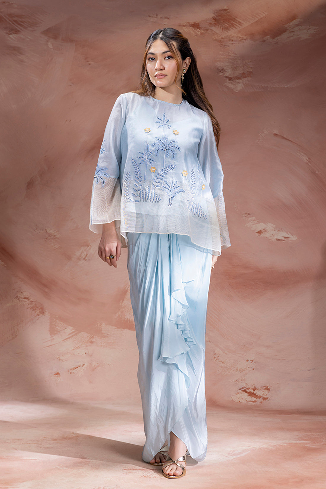 powder blue, off white Blue Top set