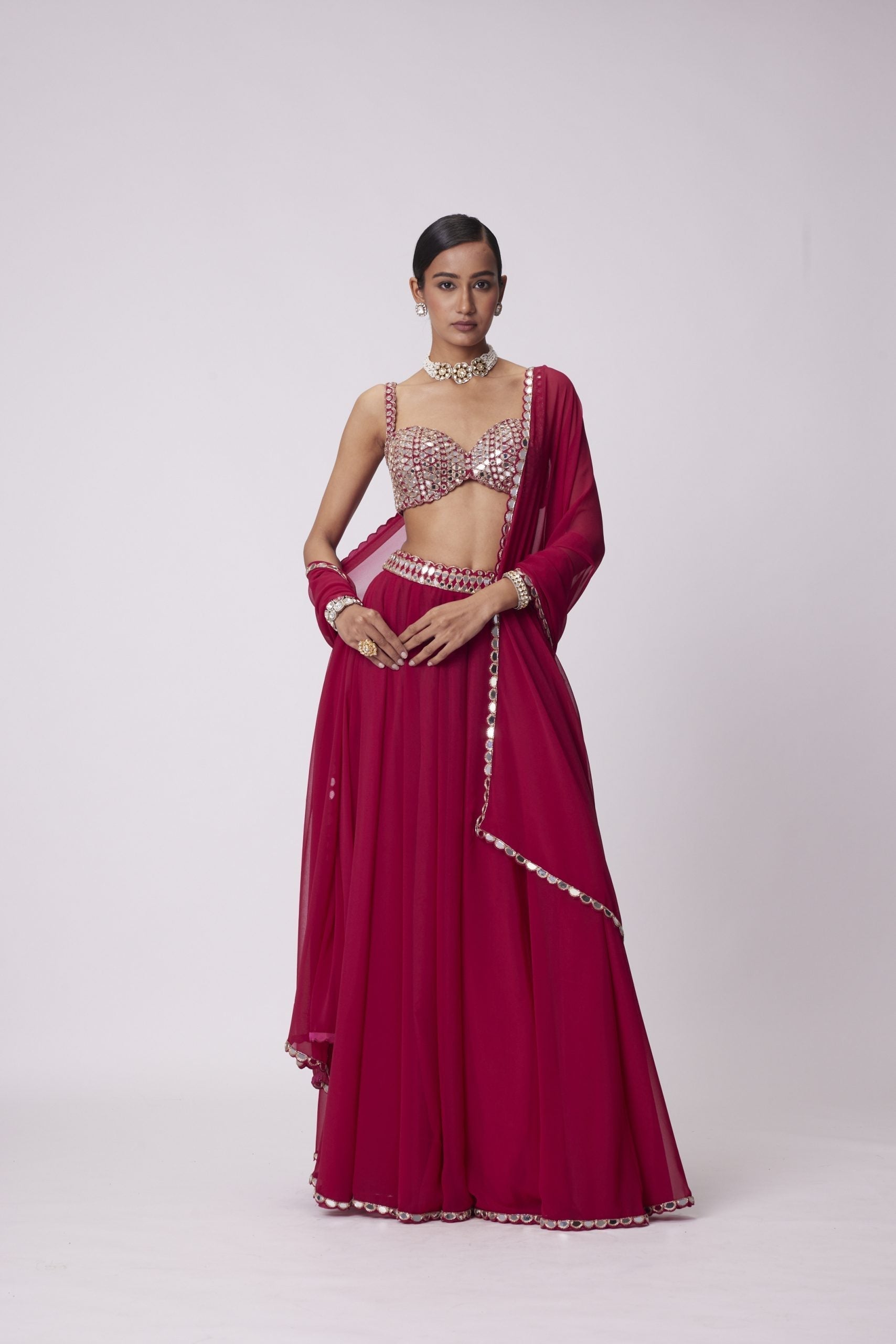 Image of CRIMSON RED LEHENGA PANTS SET