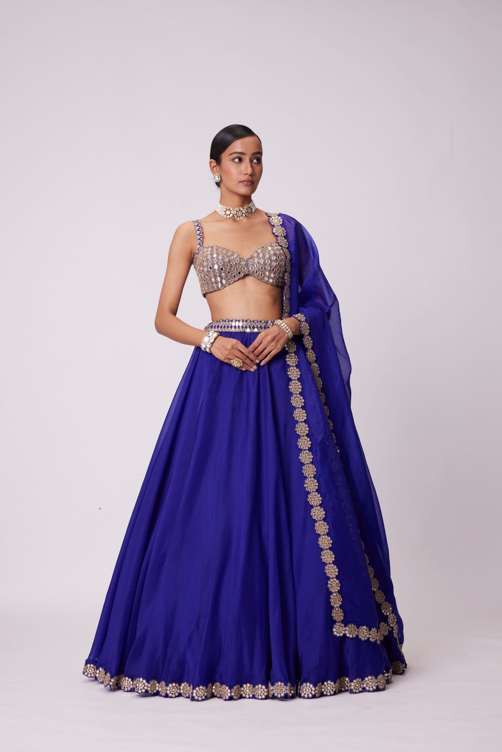 Image of PERSIAN BLUE ORGANZA LEHENGA SET