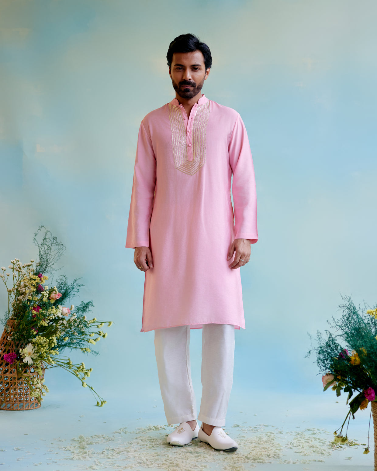 Image of Rosy Glow Chanderi
Gota Kurta with Chanderi Narrow Pants