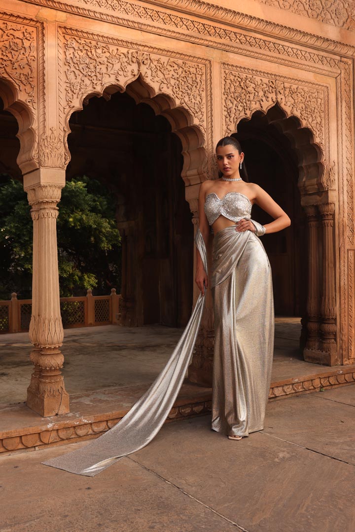 Silver moon drape saree