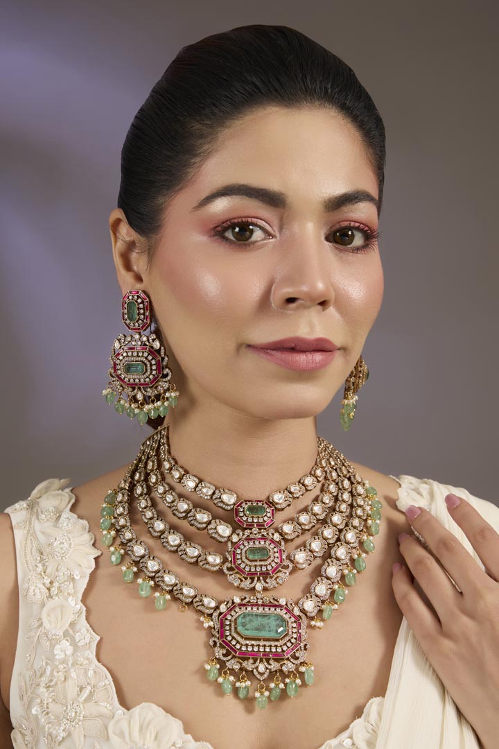 Regal Kundan & Emerald Statement Necklace Set