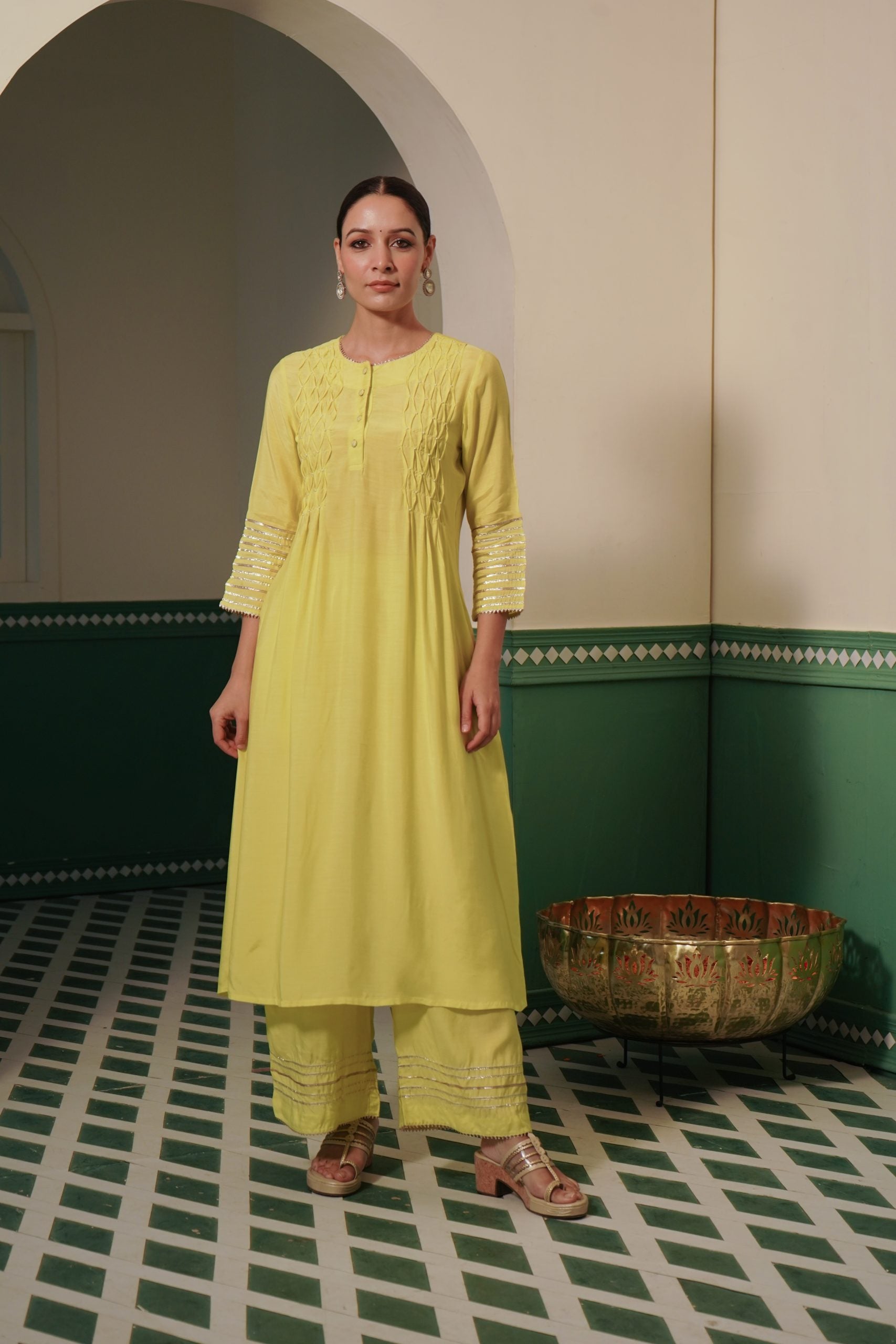 Image of Pearl Neon Modal Kurta with pearls embroidery for women