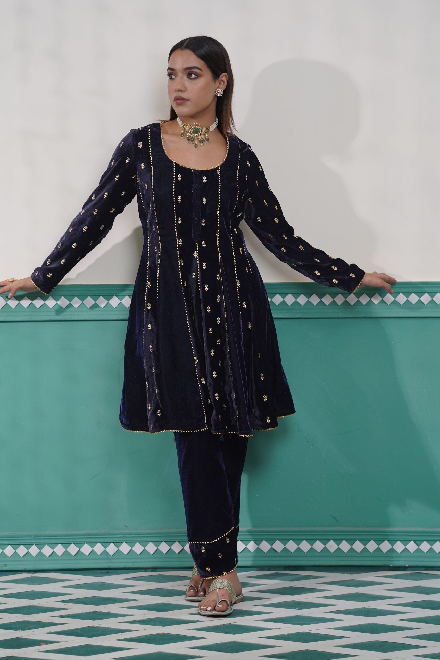 Image of Velvet Flora Anarkali Set