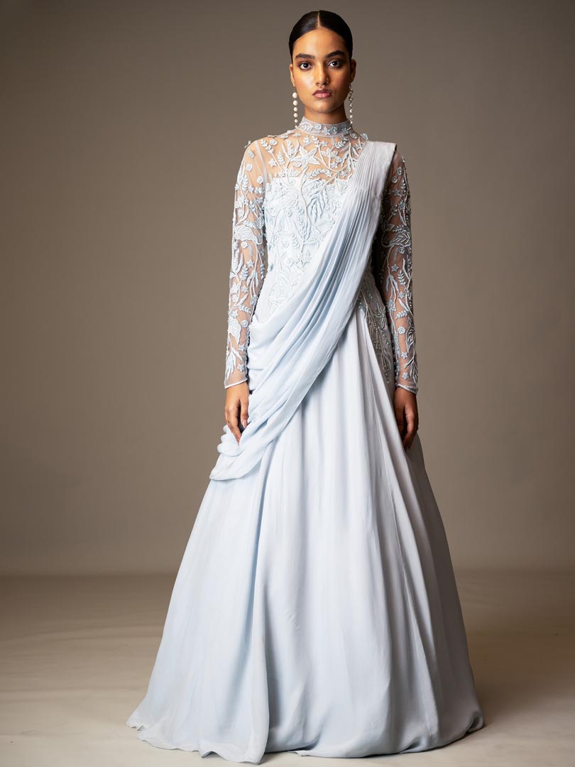Pastel Blue Pre-Draped Gown