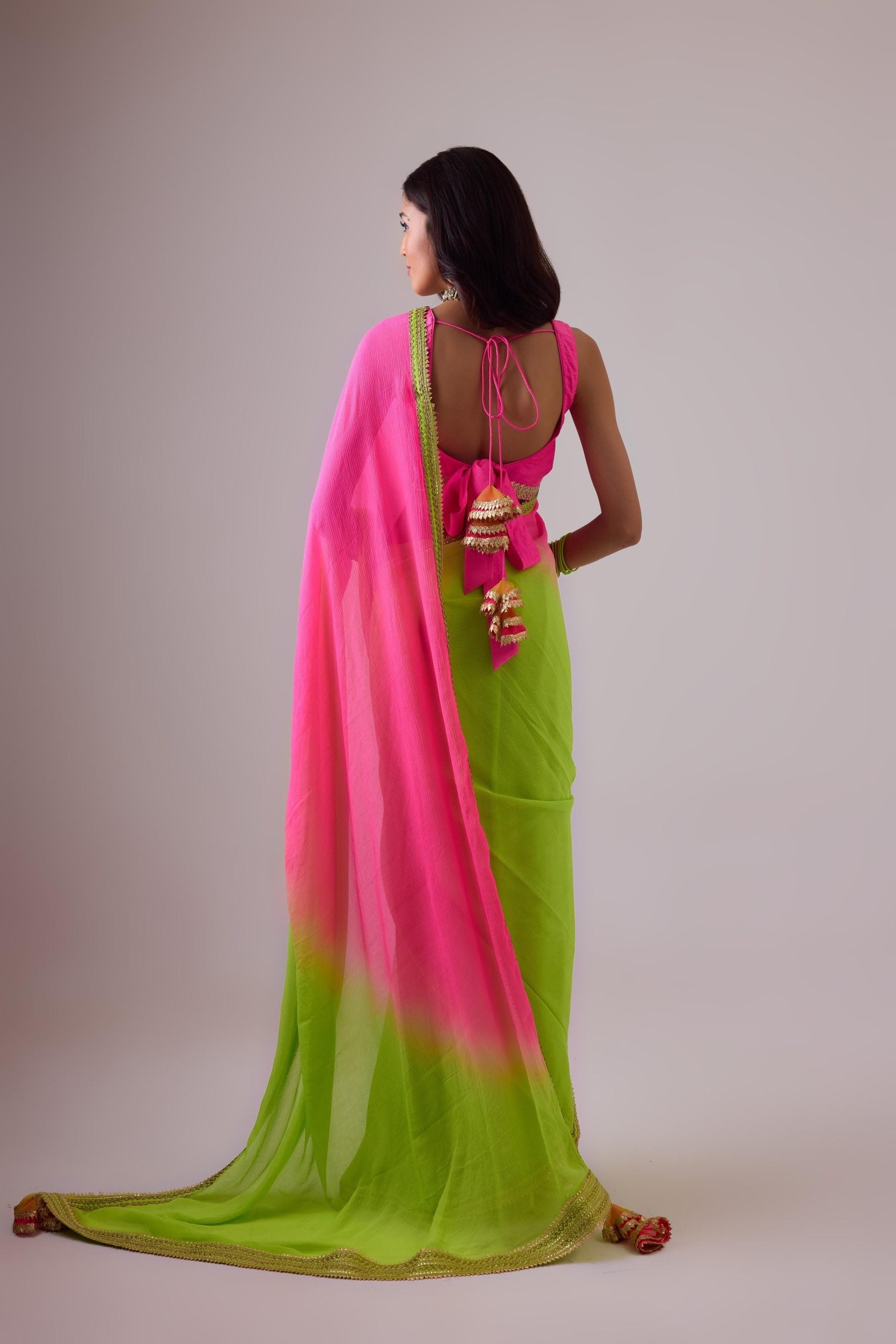 Pure silk chiffon ombre saree and gota borders