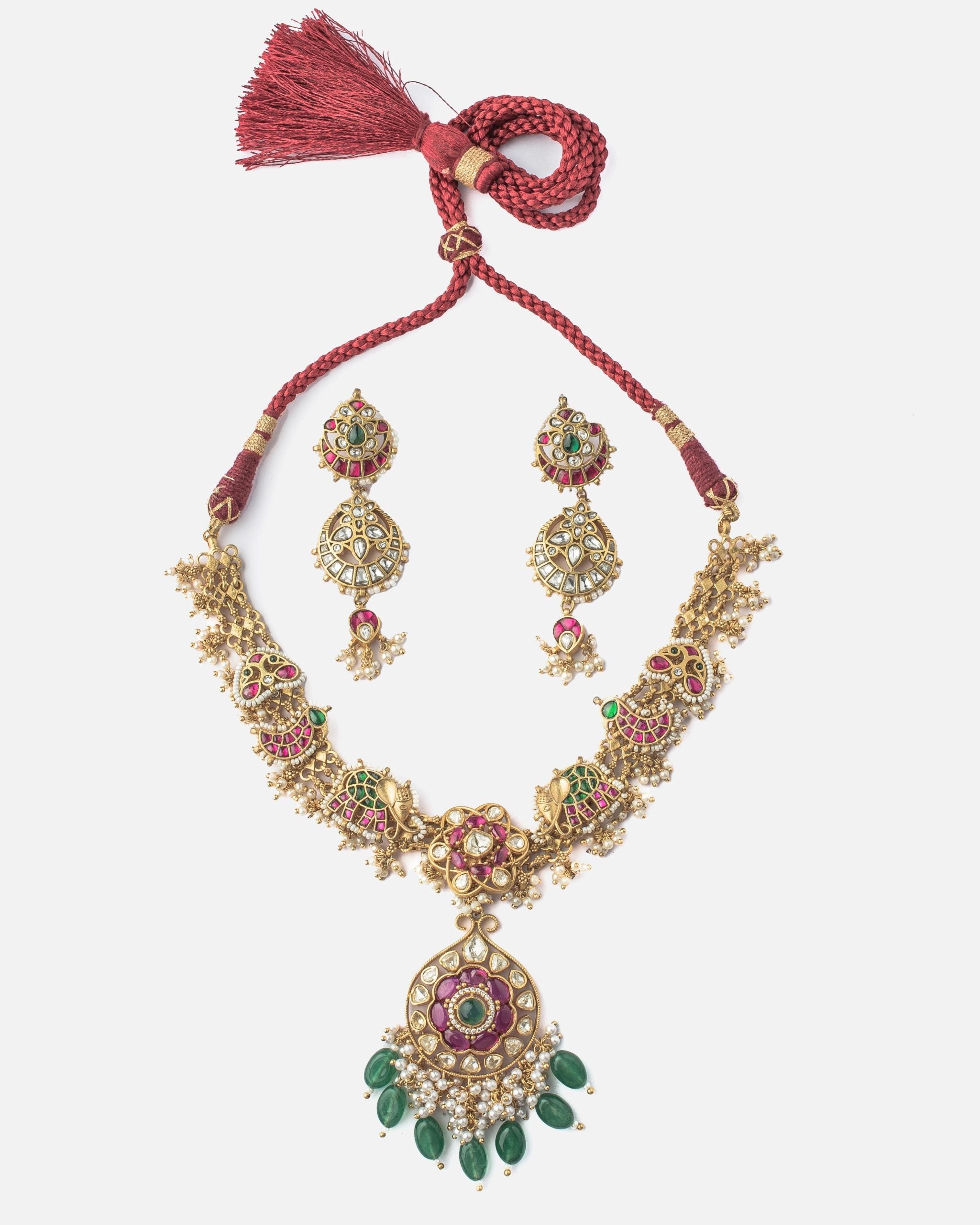 vivinia BY VIDHI MEHRA Morpankh Gold Plated MultiWomens Kundan, Polki Short Necklace Set with Pair of Earrings (Freesize)