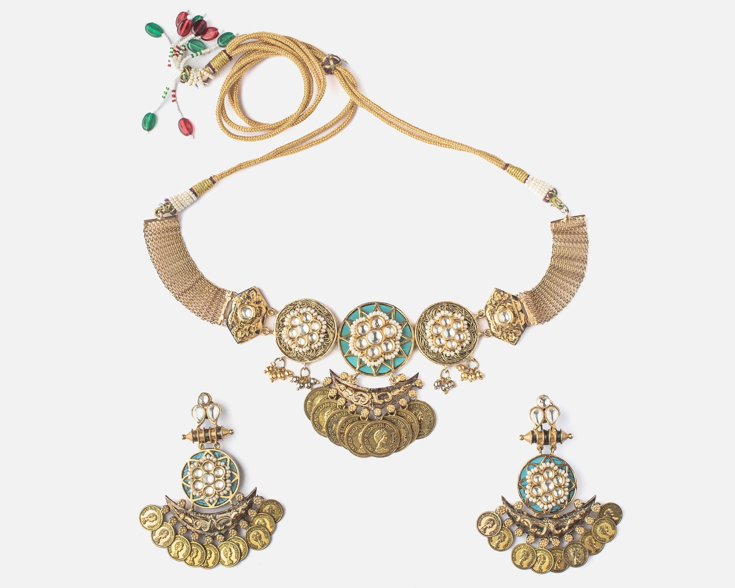 vivinia BY VIDHI MEHRA Saadgi Gold Plated Womens Temple Choker Necklace Set with Pair of Earrings (Freesize)