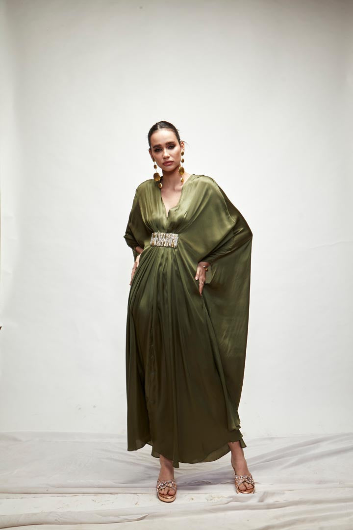 olive green Silk kaftaan