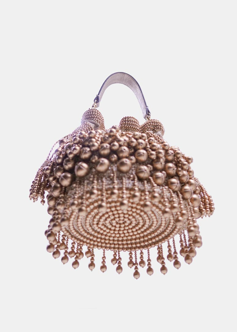 Embellished Golden Potli Bag with Drawstring