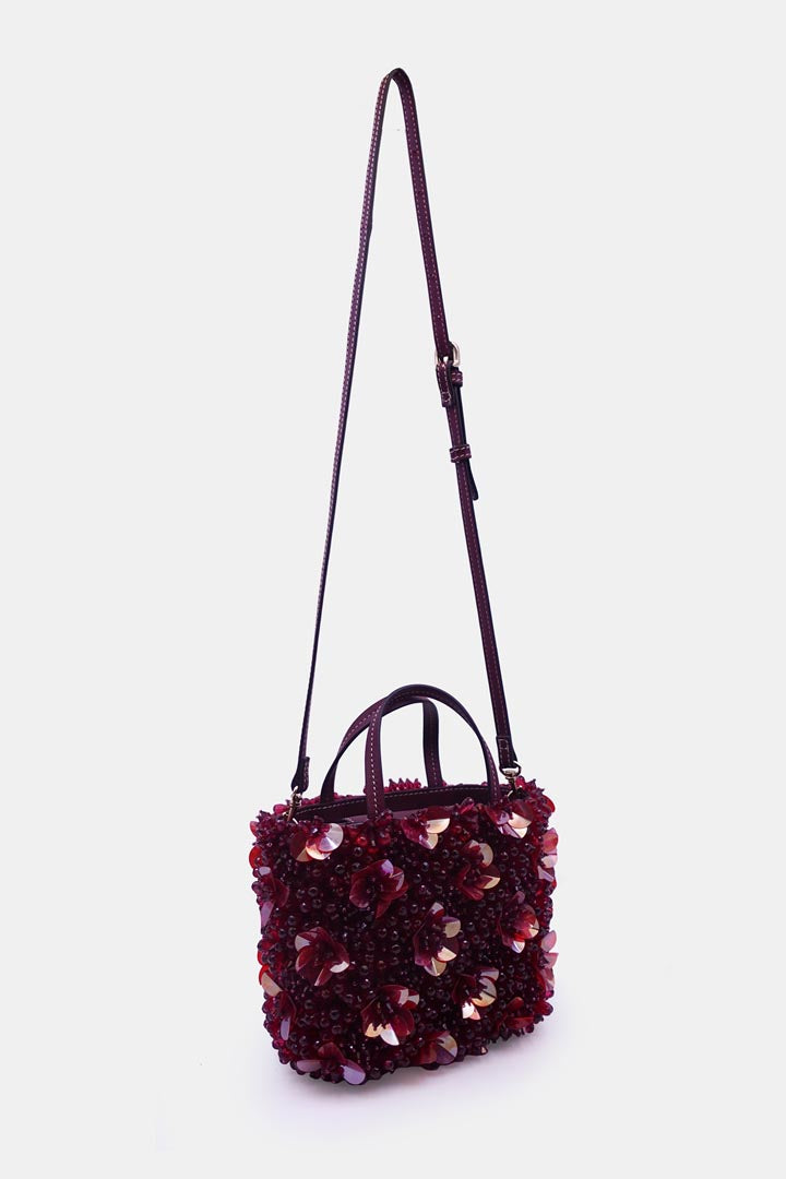 Burgundy Orchid Bucket Bag Flower Crystal Bead Embellishments