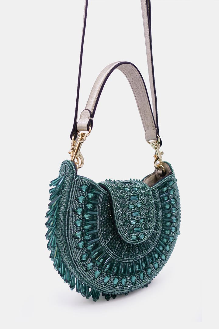 Emerald Green Embellished Clutch with Sling