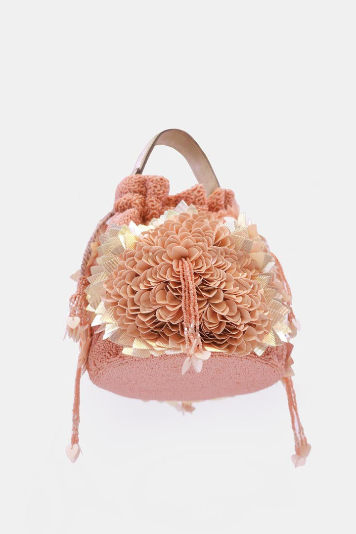 Hand Embroidered Peach Potli Bag with drawstring