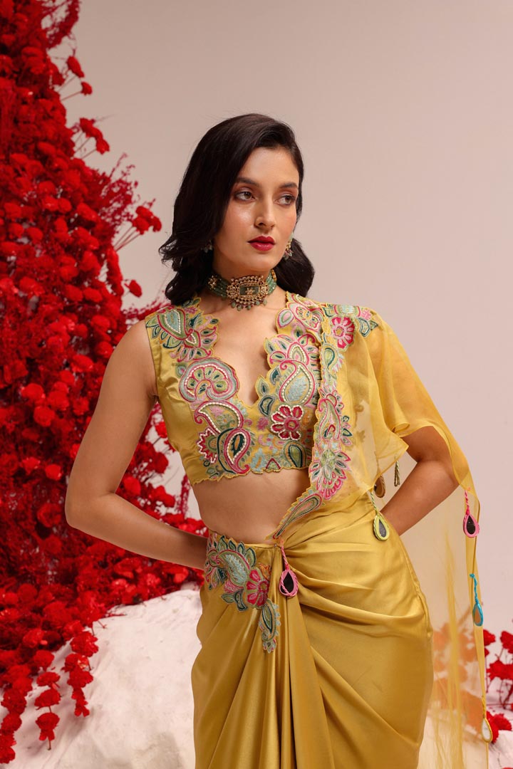 Image of Paisley Love yellow drape saree