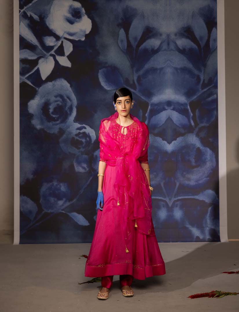 Pink Anarkali Suit- Set of 3