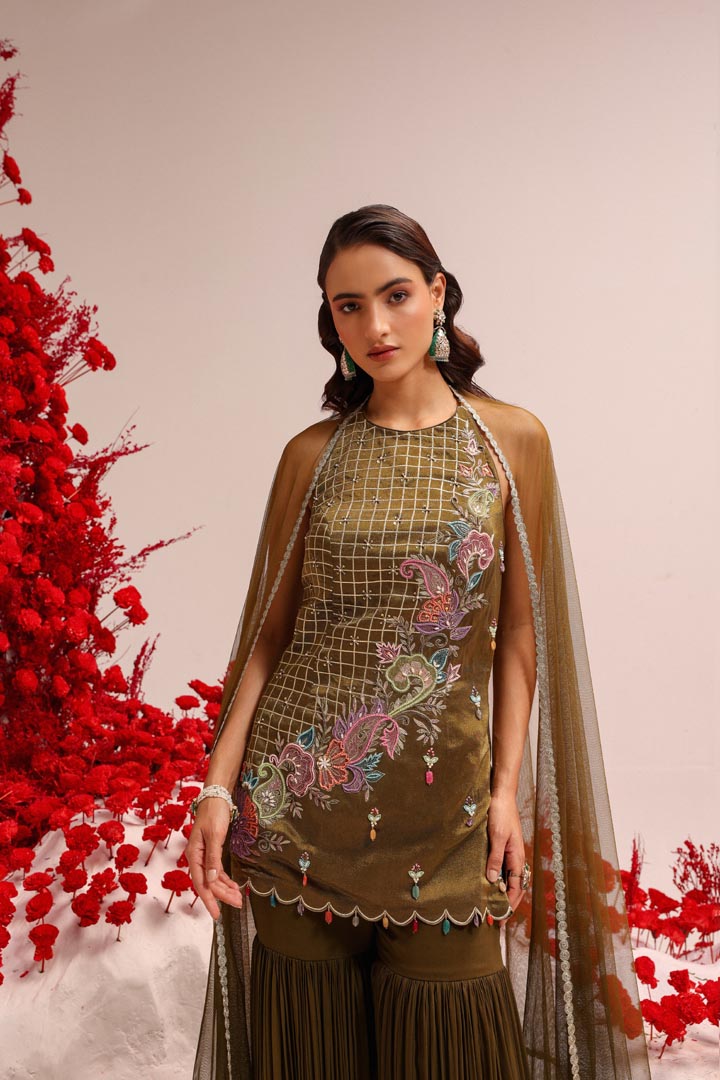 Image of Paisley love olive sharara set