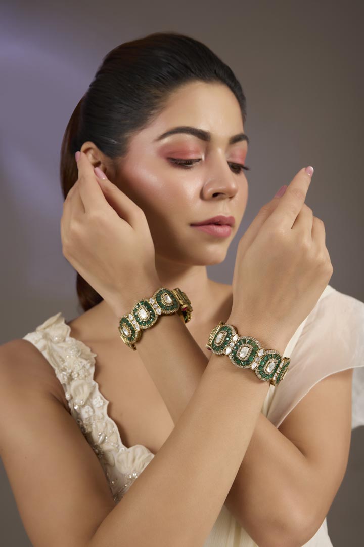 Green Stone Studded Designer Bangles