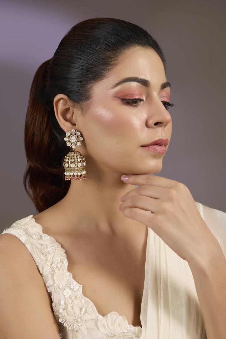 Pearl & Kundan Drop Jhumka Earrings