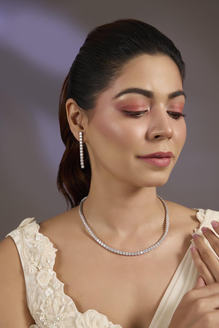 Elegant Silver plated Diamond lookalike Necklace Set