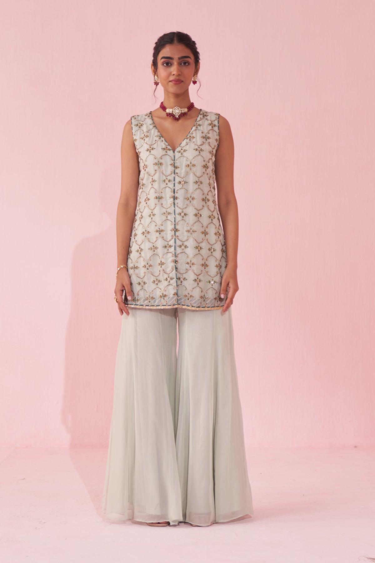 GHAZIYA PALE BLUE SHARARA SET