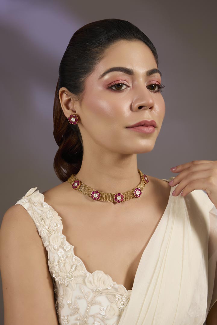 Ruby Stone Choker Necklace Set