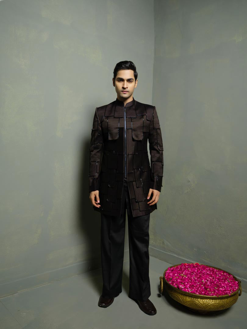 Black Flap Indowestern Set