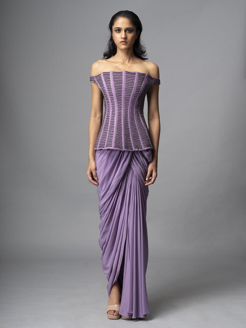 Lavender Corset Saree Gown