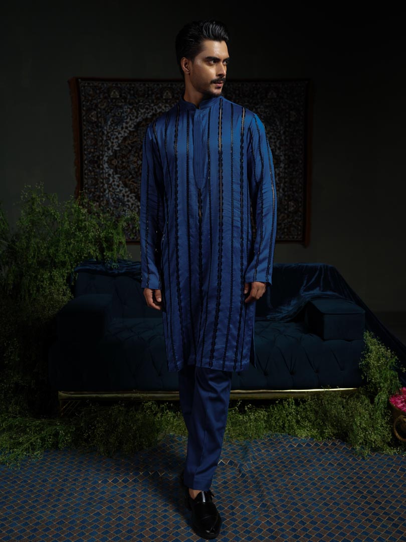 Midnight Stripe Blue Kurta Set