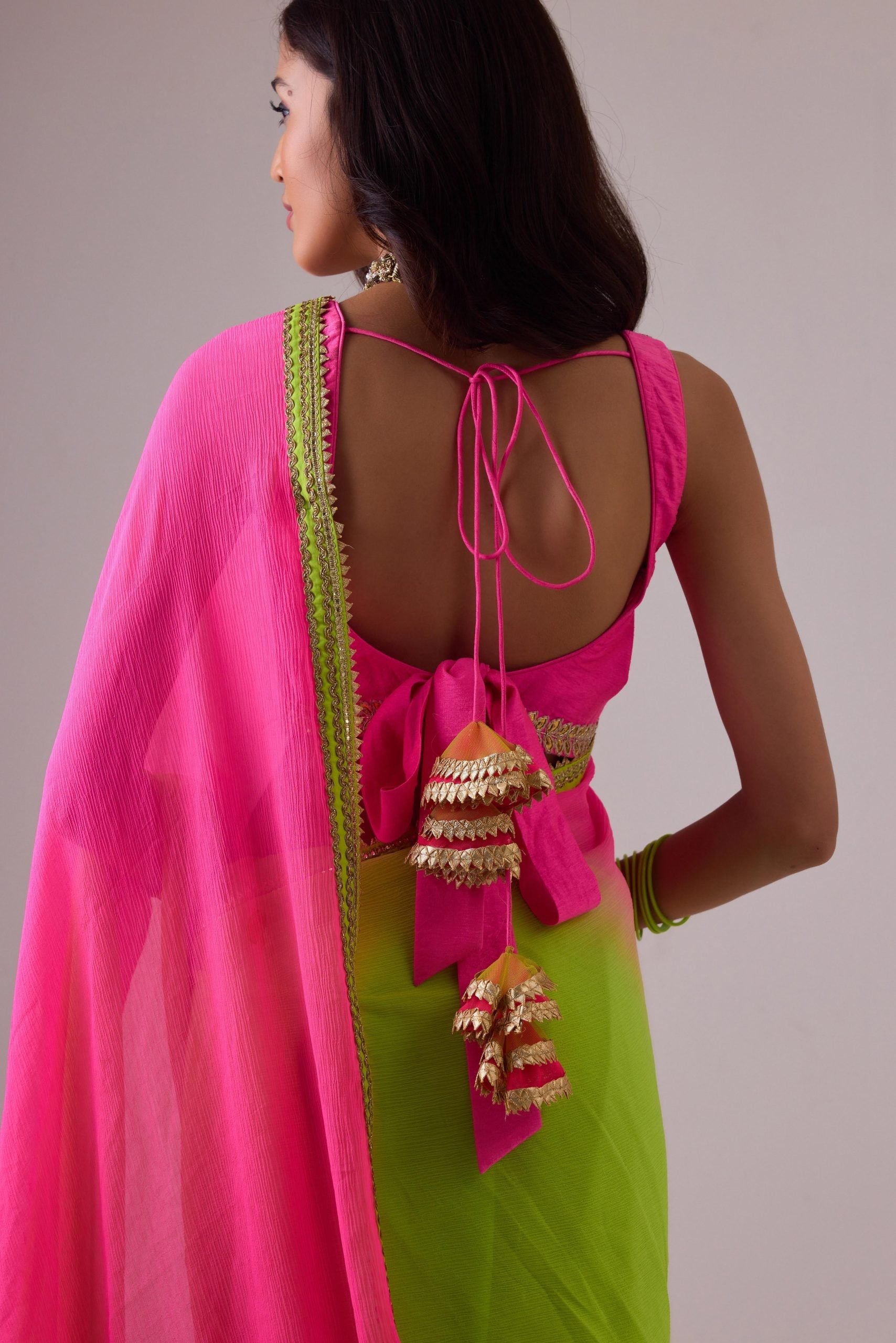 Pure silk chiffon ombre saree and gota borders