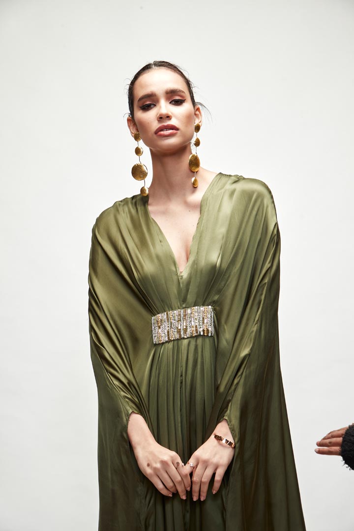 olive green Silk kaftaan