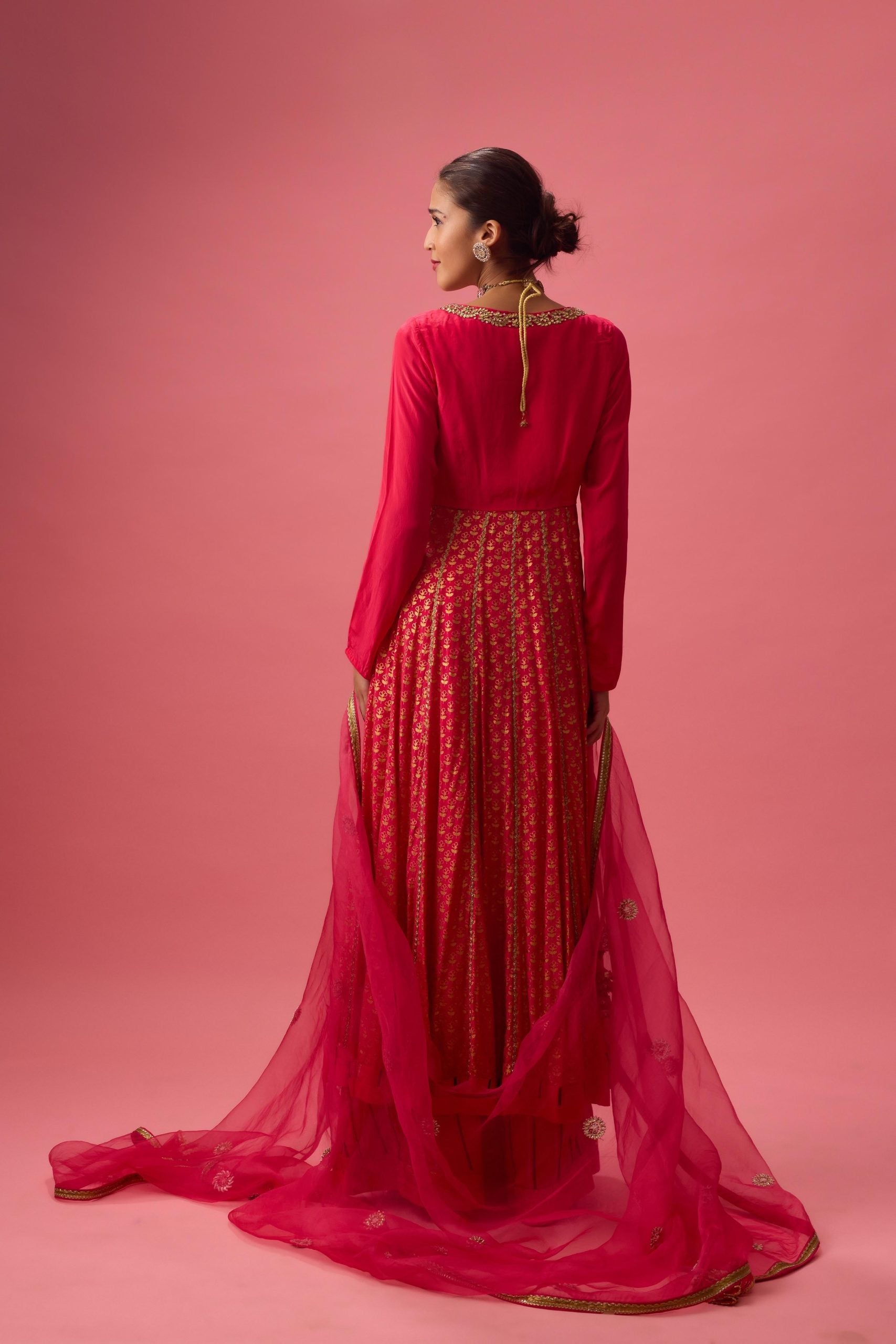 RANI PINK KALIDAR KURTA WITH FLARED PANT AND DUPATTA