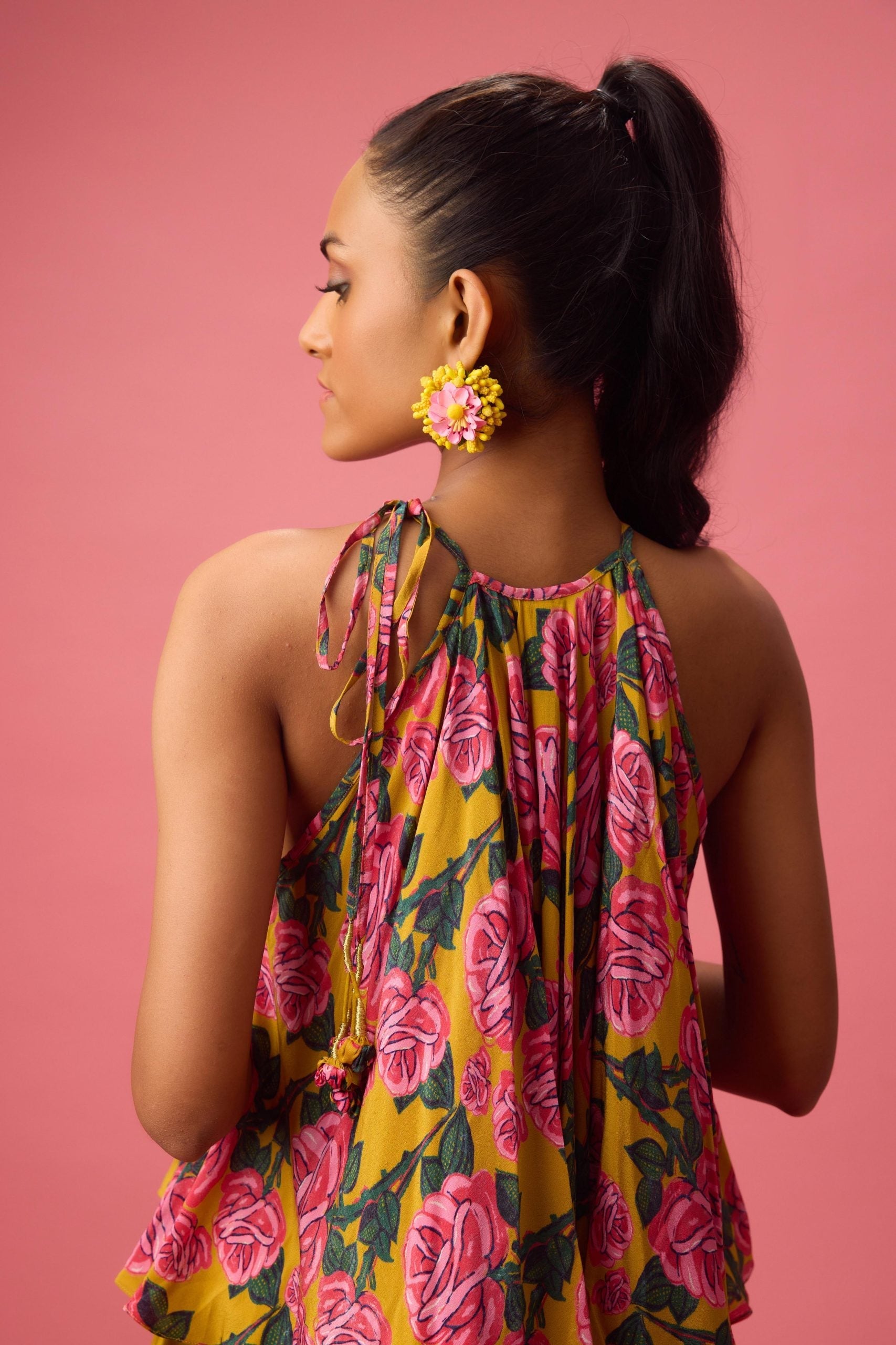 FLORAL PRINTED TOP PAIRED WITH SOLID DHOTI