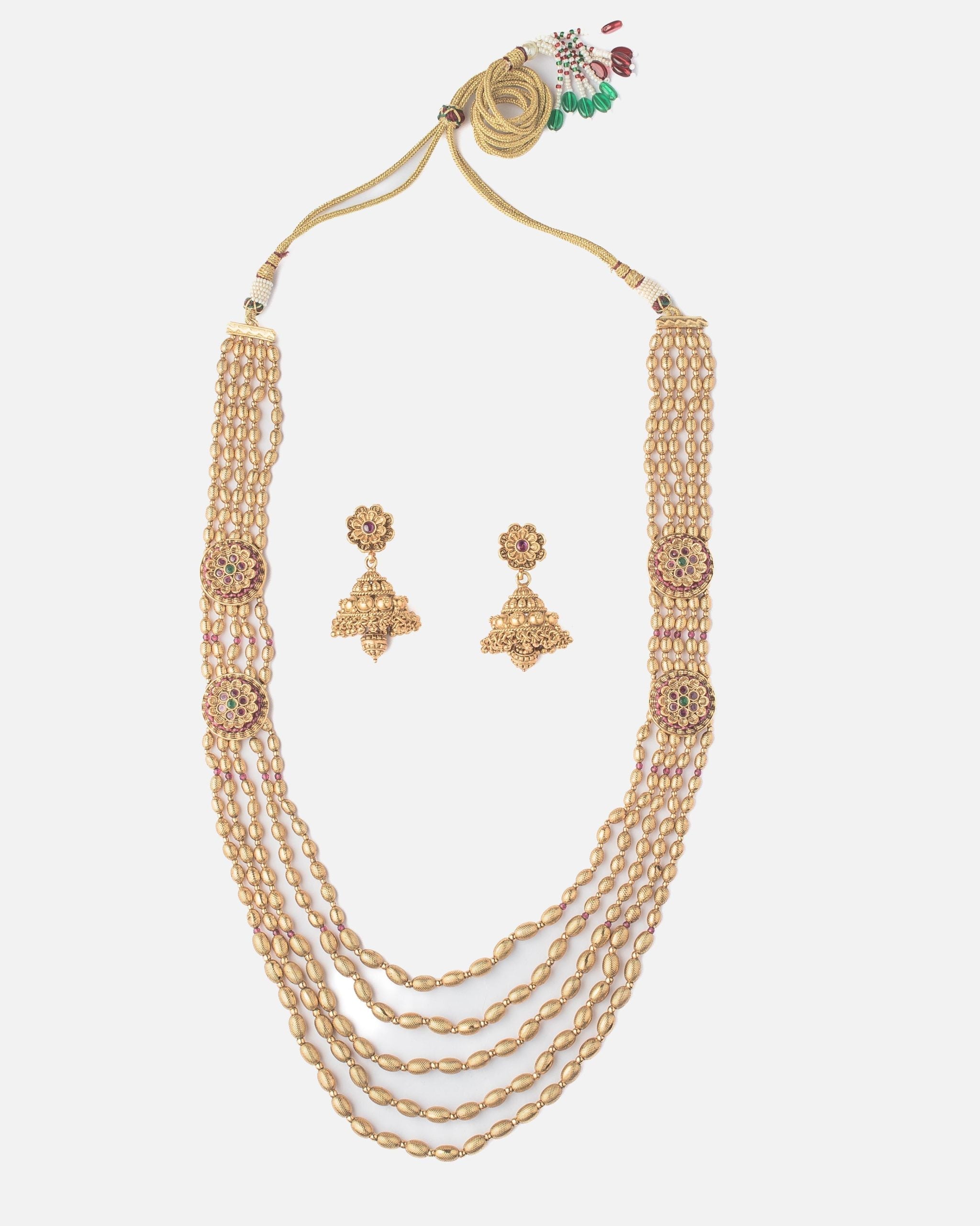 vivinia BY VIDHI MEHRA Isvarah Gold Plated Womens Temple Long Necklace Set with Pair of Earrings (Freesize)