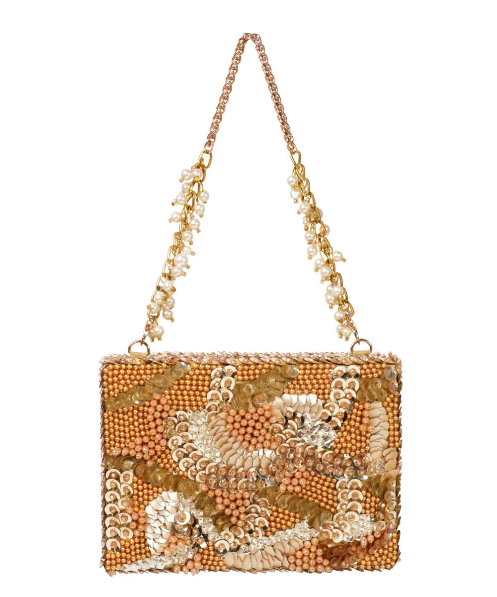 Amna Gold Suede Embellished Clutch