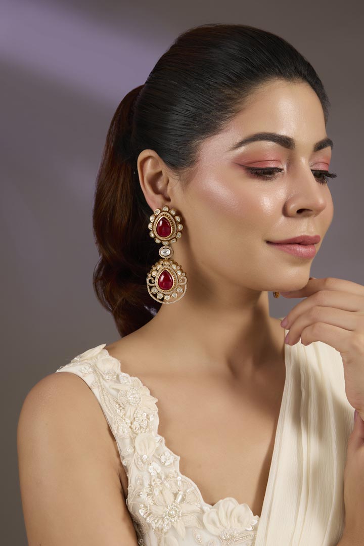 Ruby Red Statement Drop Earrings