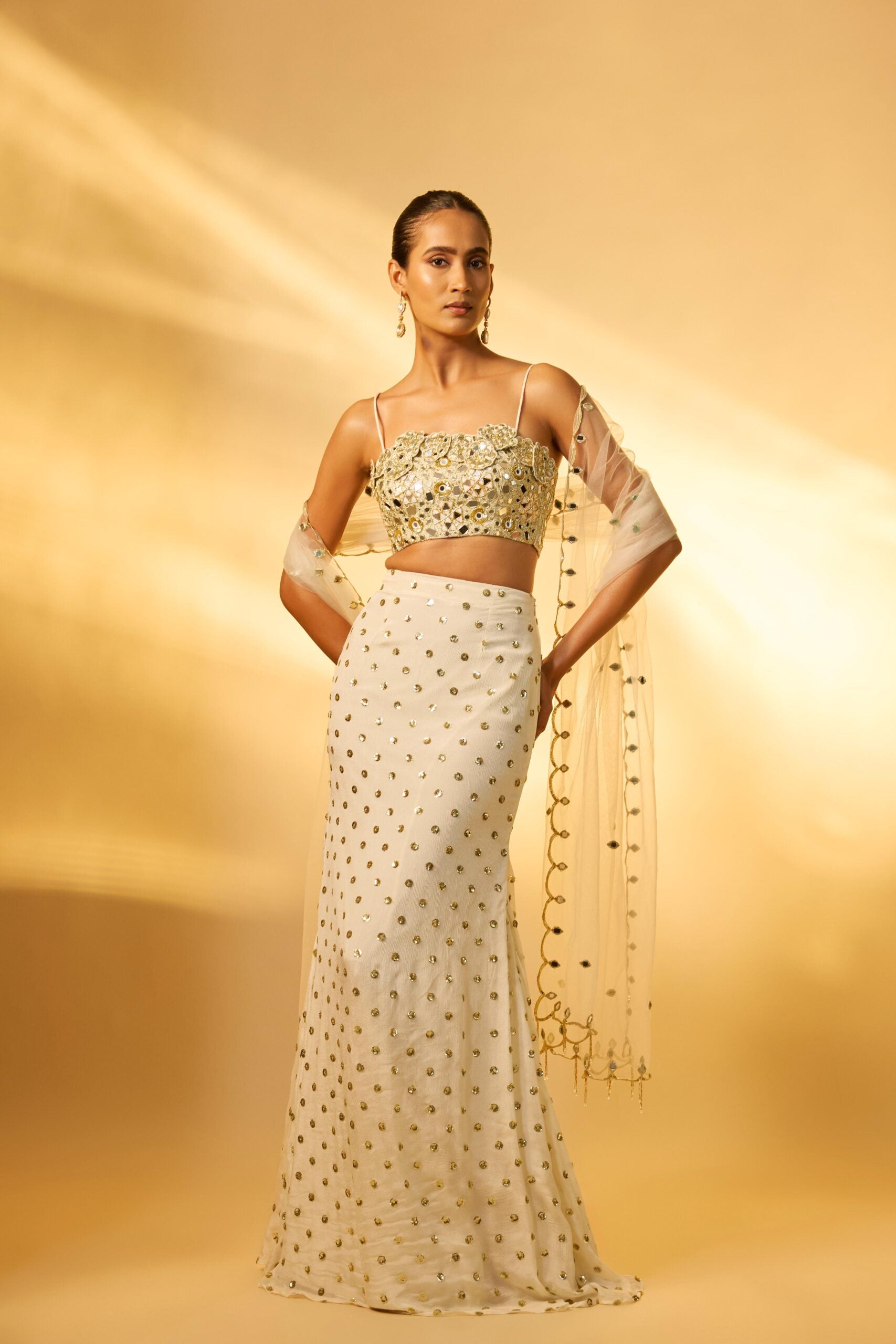 WHITE SEQUINS SKIRT SET